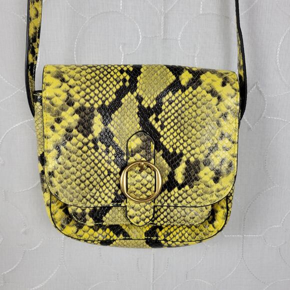 Banana Republic Womens Saddle Crossbody Yellow Goat Leather Snakeskin Embossed - Picture 1 of 9